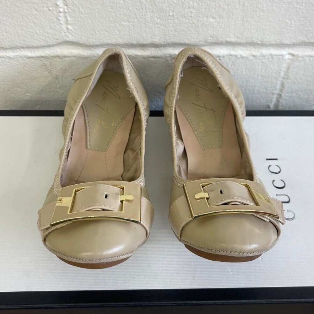 Marc Fisher Ballet Flats Beige Patent Leather Buckle Slip On Women's Size 6.5 M